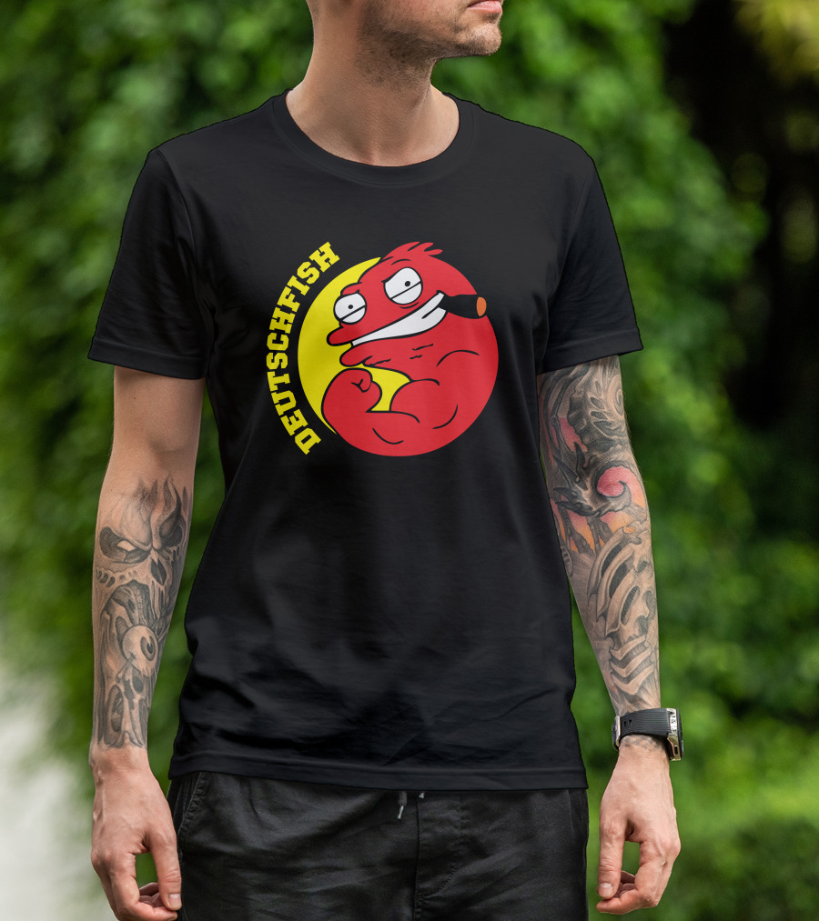 DEUTSCHFISH Cartoon Red Character With Pipe In Yellow Circle T-Shirt