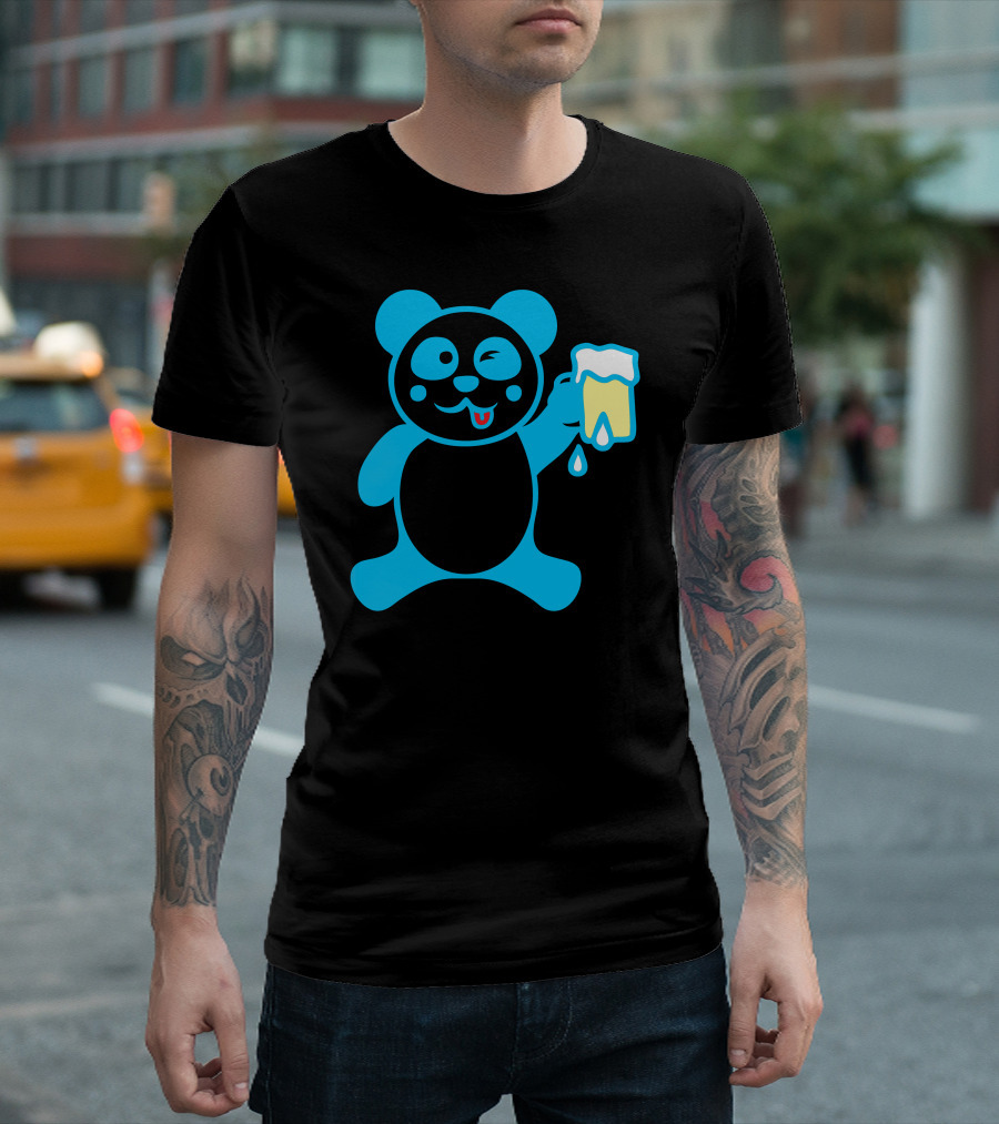 Drink Beer Panda Cheers With Winking Blue Bear T-Shirt
