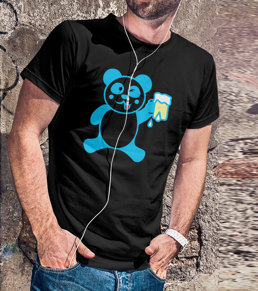 Drink Beer Panda Cheers With Winking Blue Bear T-Shirt