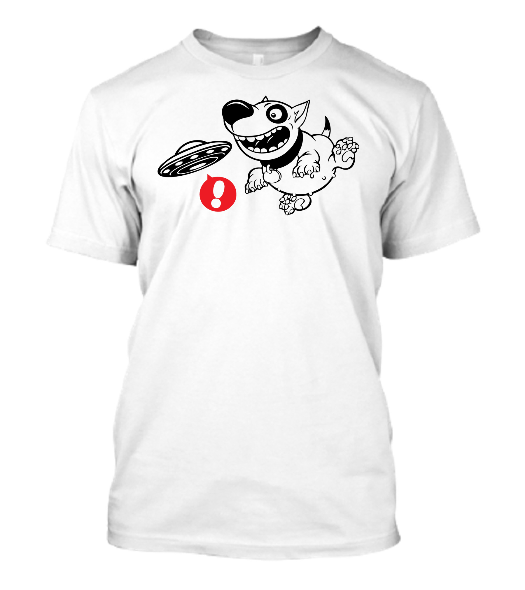 Earth Attack Excited Dog With UFO And Exclamation Point T-Shirt