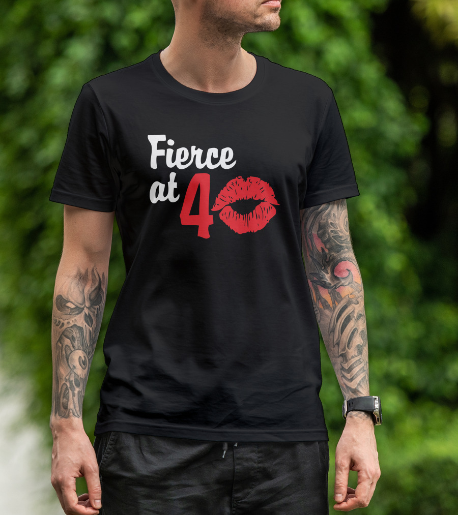 Fierce At 40 Red Lip Print Birthday T-Shirt