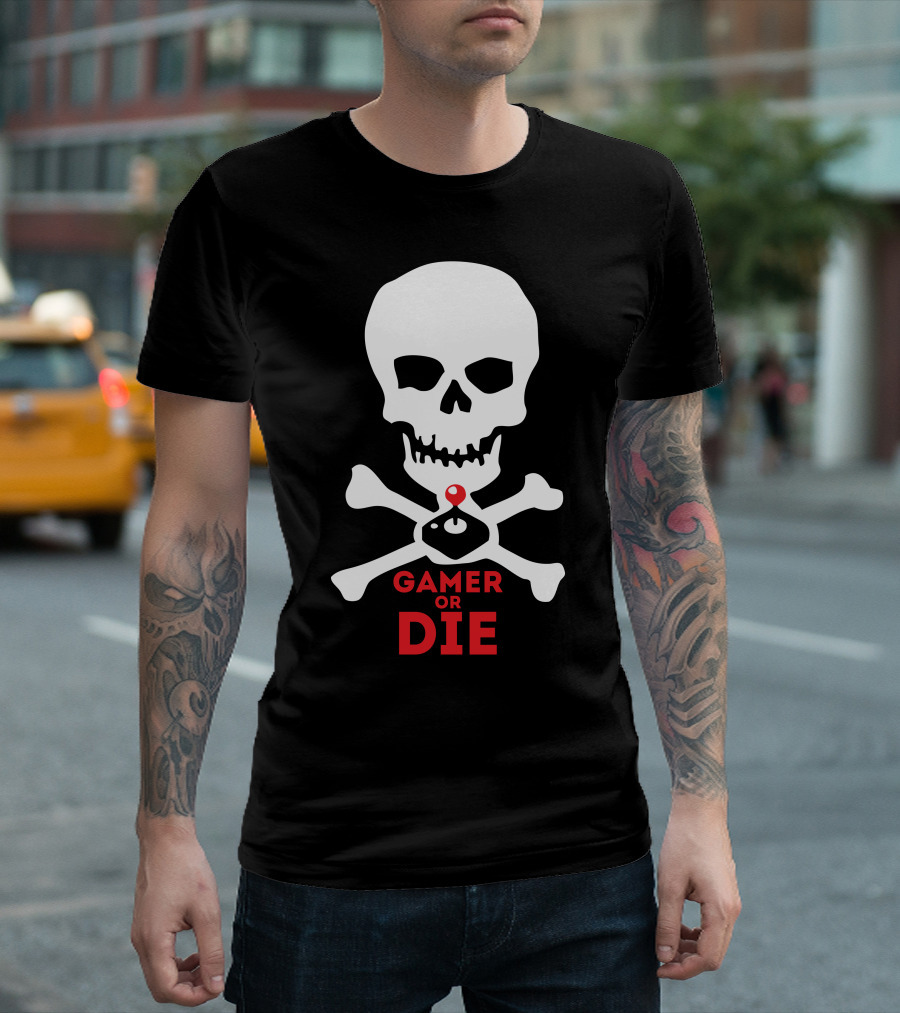 Gamer Or Die Skull And Crossbones With Game Controller T-Shirt