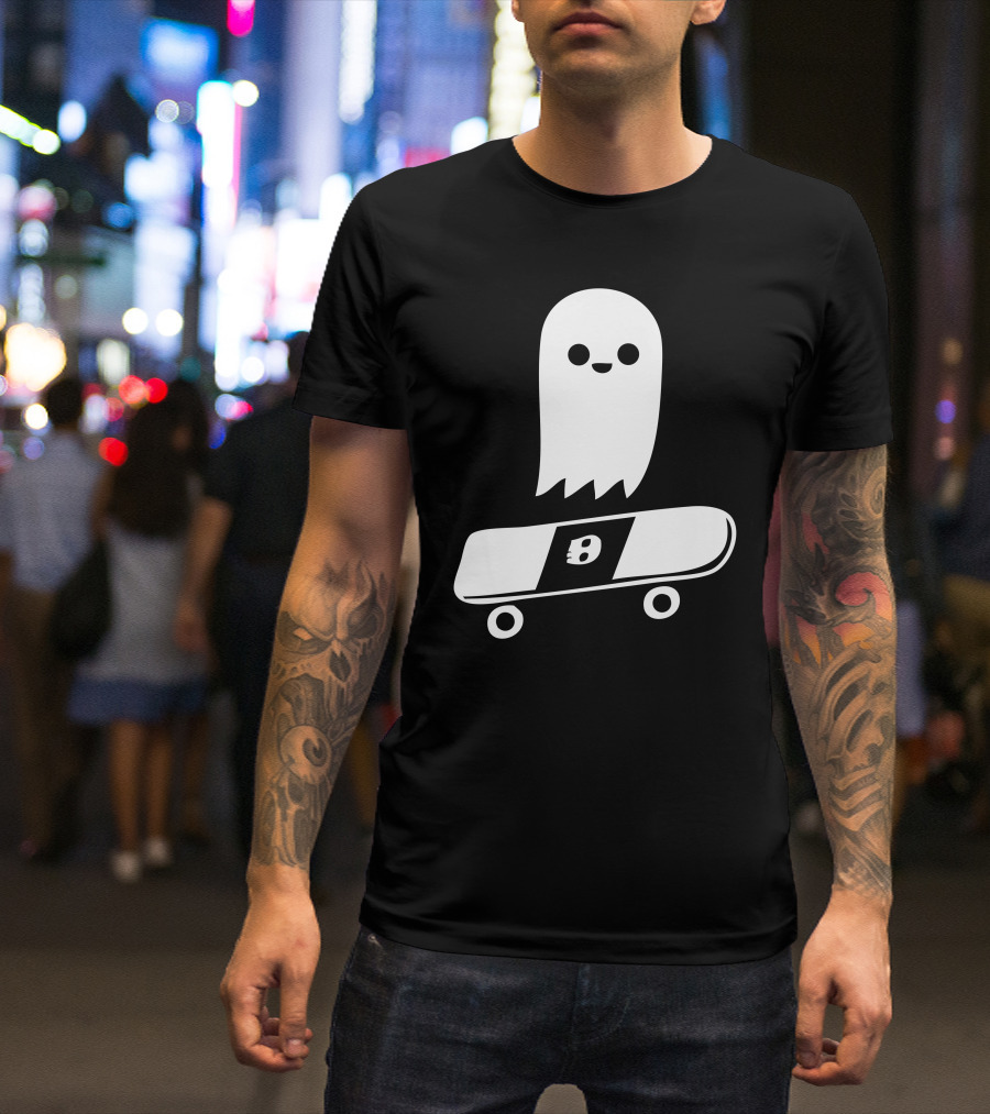 Ghost It Skate It Cute Happy Ghost On Skateboard T-Shirt