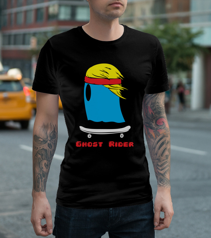Ghost Rider Skateboarding Ghost With Blonde Hair And Headband T-Shirt
