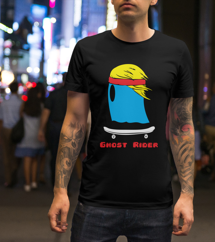Ghost Rider Skateboarding Ghost With Blonde Hair And Headband T-Shirt
