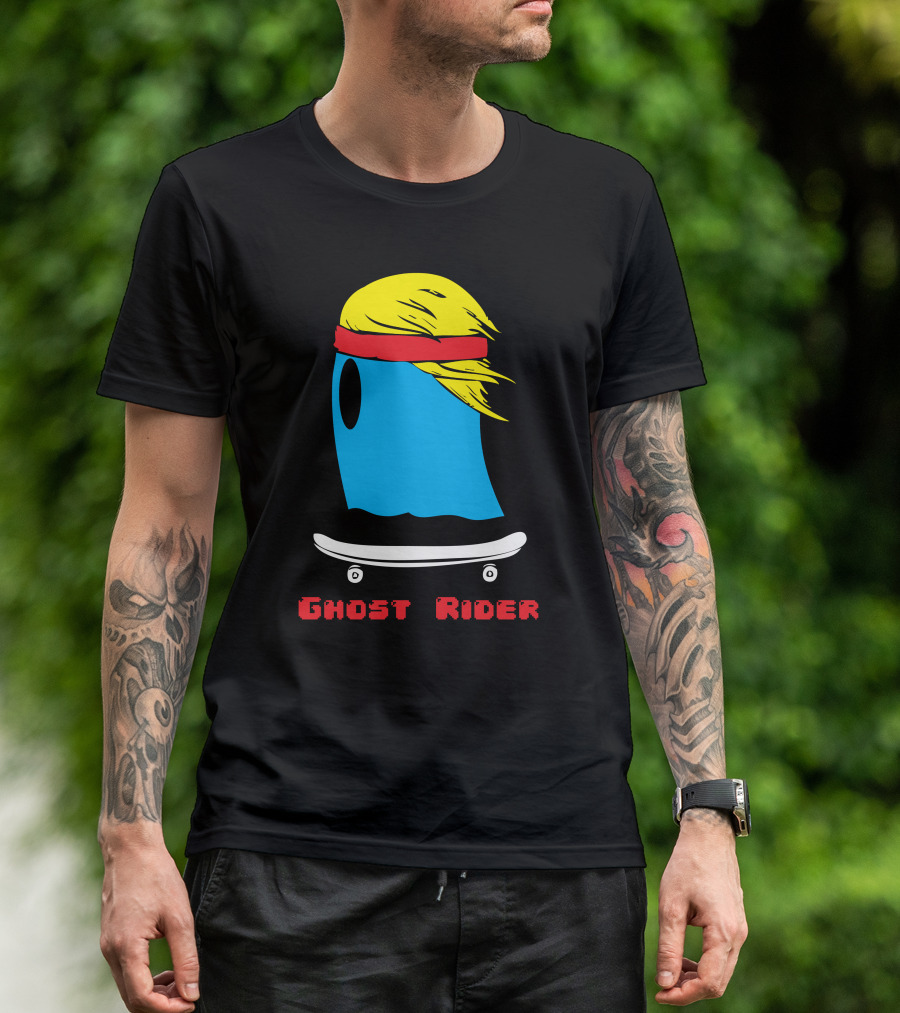 Ghost Rider Skateboarding Ghost With Blonde Hair And Headband T-Shirt