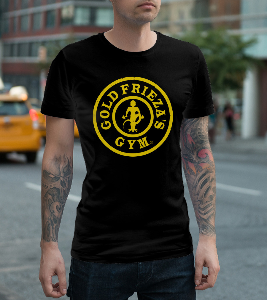 Gold Frieza's Gym Fitness Club Icon with Bold Yellow Circular Emblem T-Shirt