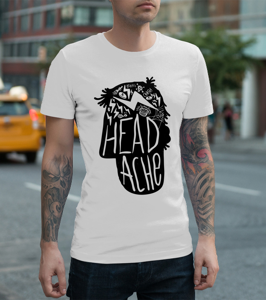 HEAD ACHE ROCK MUSIC ICONS AND LIGHTNING GRAPHICS T-Shirt