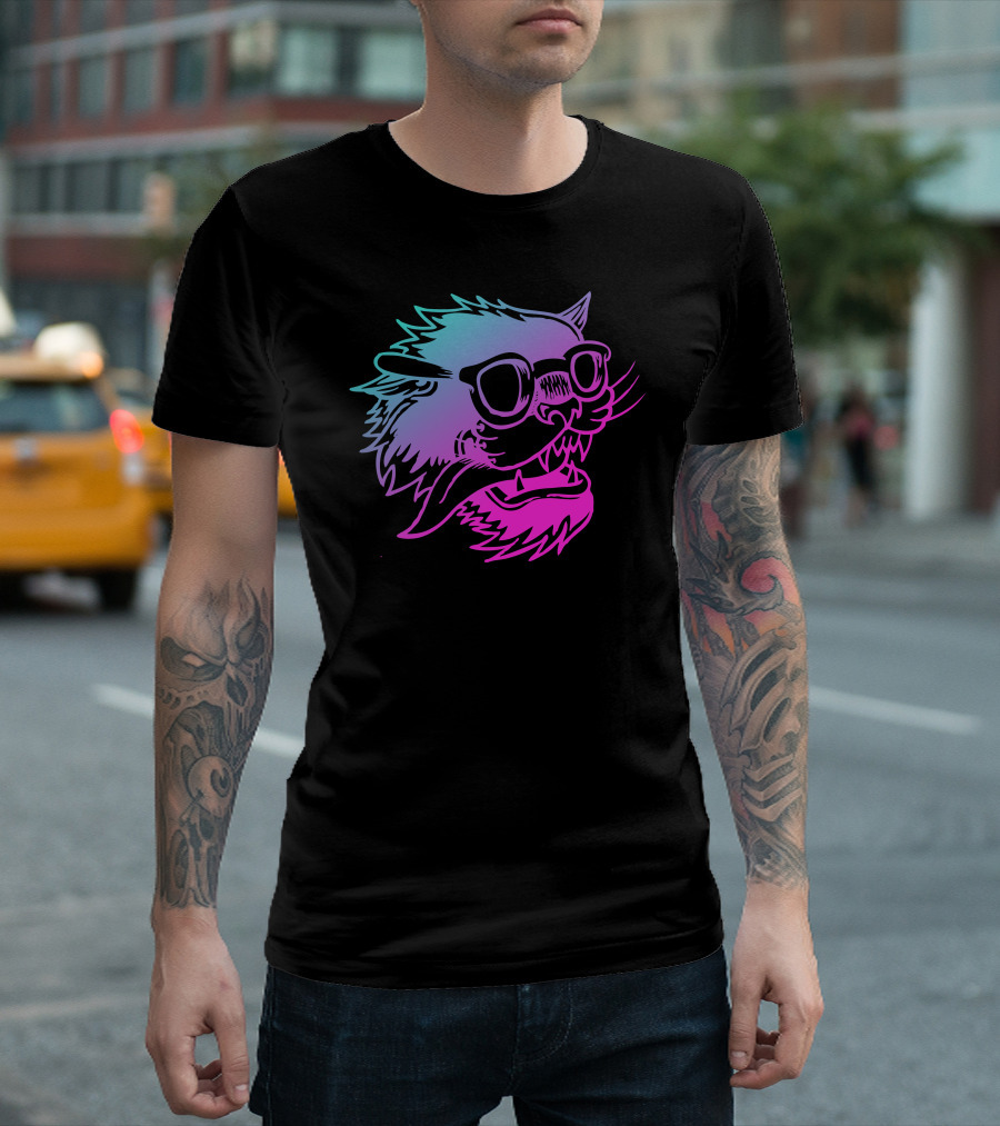 Retro Neon Hipster Cat Glasses Rainbow Gradient T-Shirt