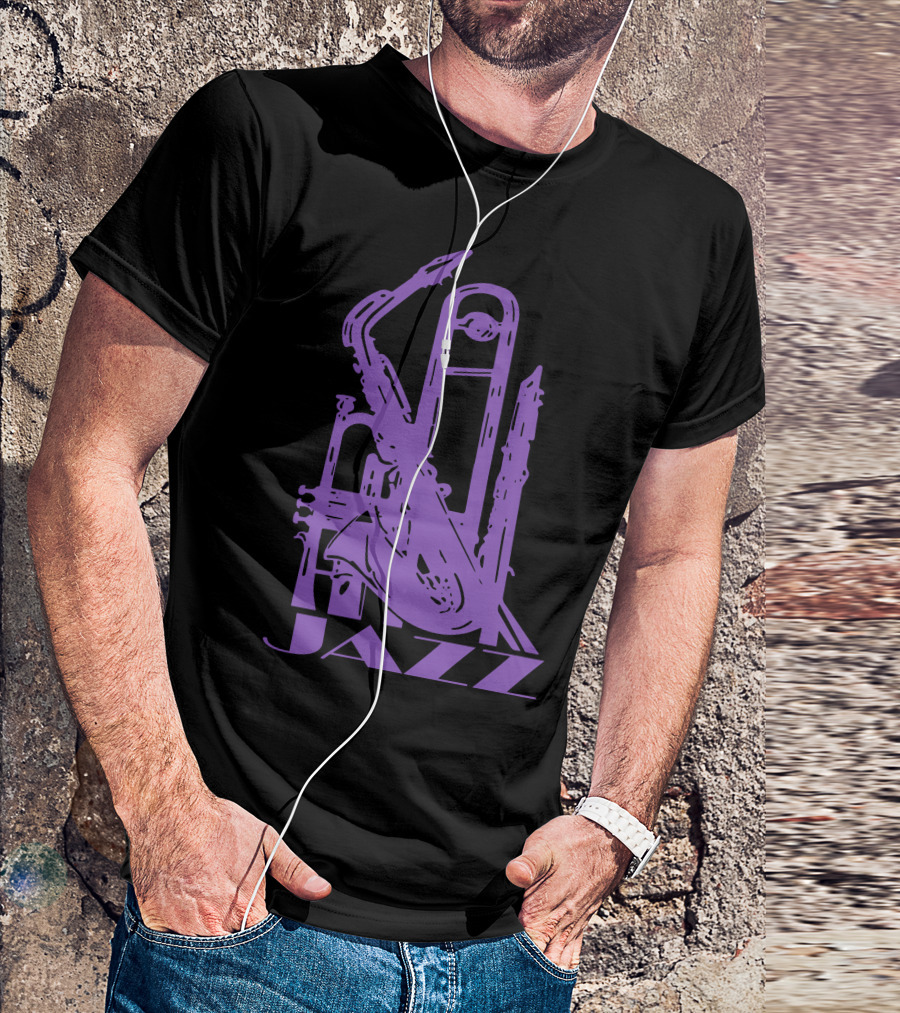 Jazz Purple Saxophone And Trombone Outline T-Shirt