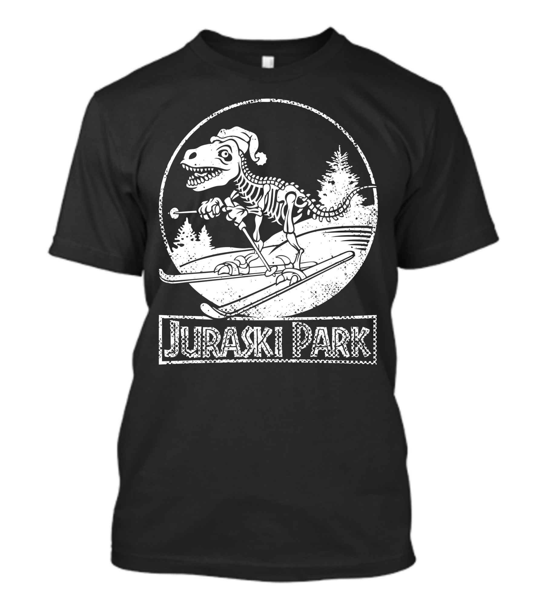 Juraski Park Dinosaur Skiing Winter Holiday Scene T-Shirt