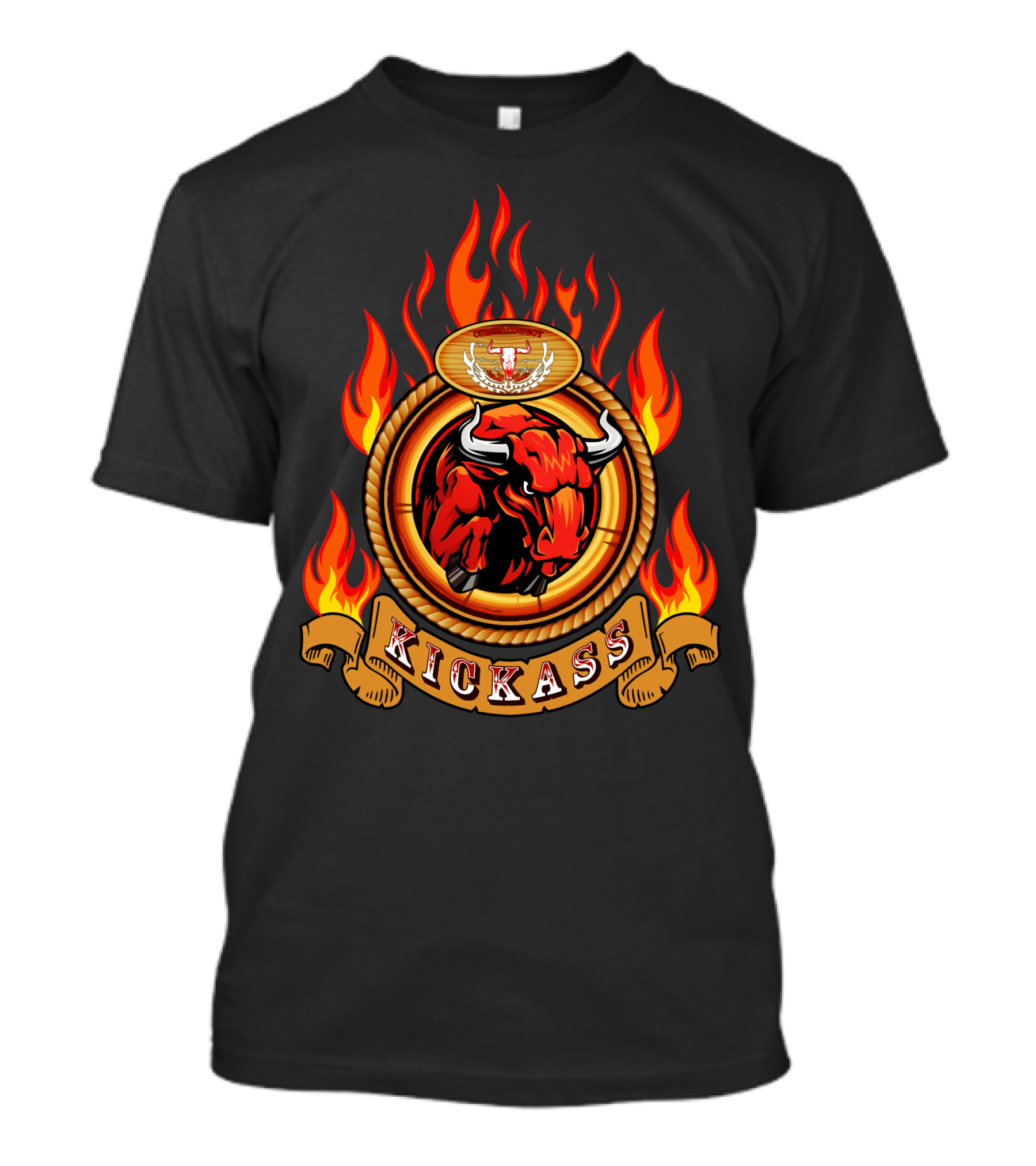 Kickass Bull Flaming Ring Emblem T-Shirt