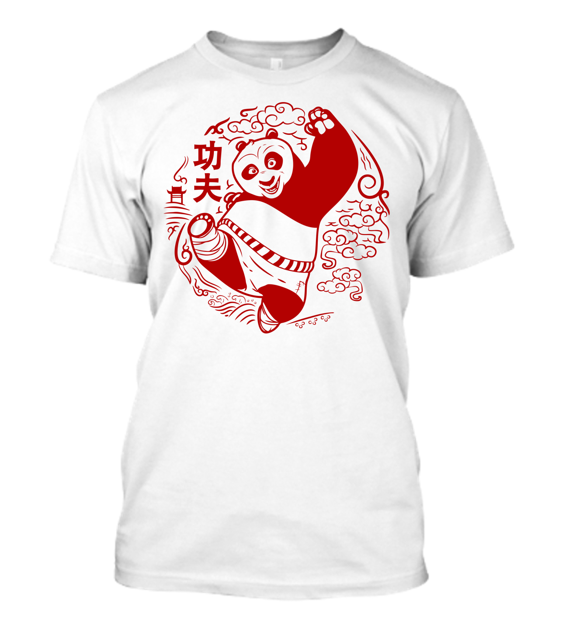Kungfu Kick Panda With Red Cloud Swirls T-Shirt