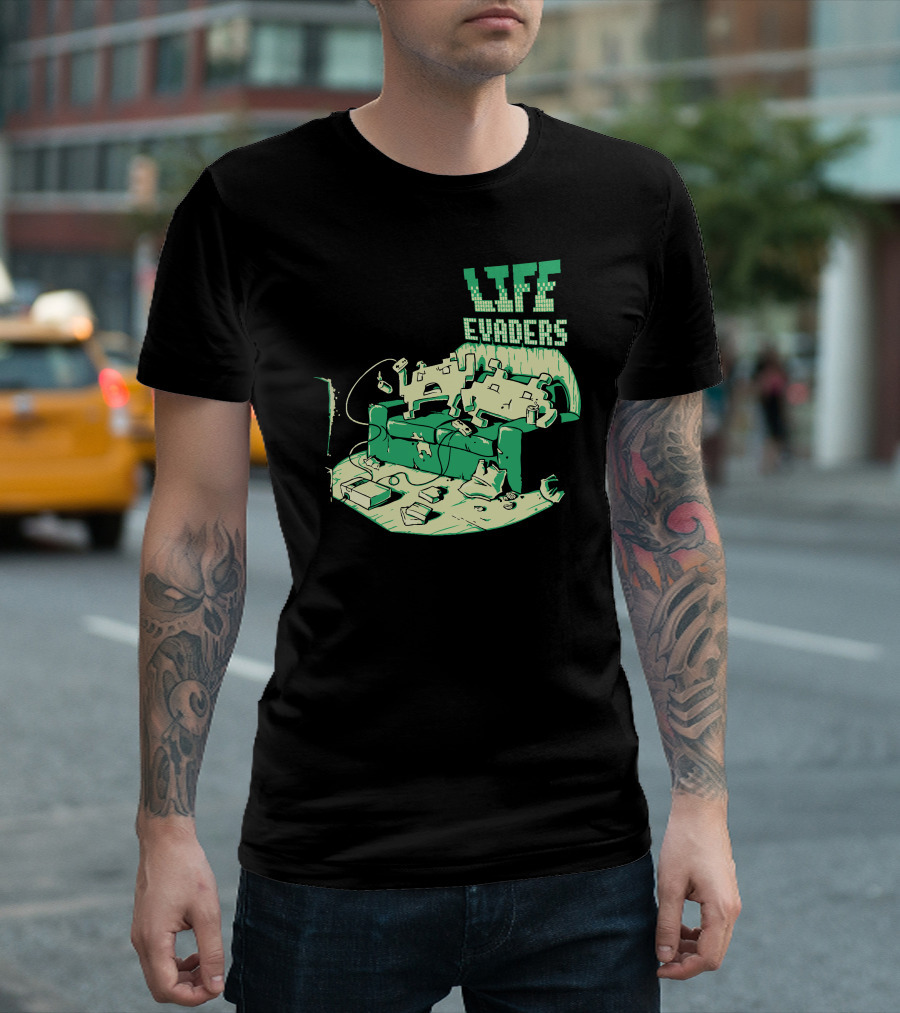 Life Evaders Pixelated Gamer Couch Retro Style Gaming Setup T-Shirt