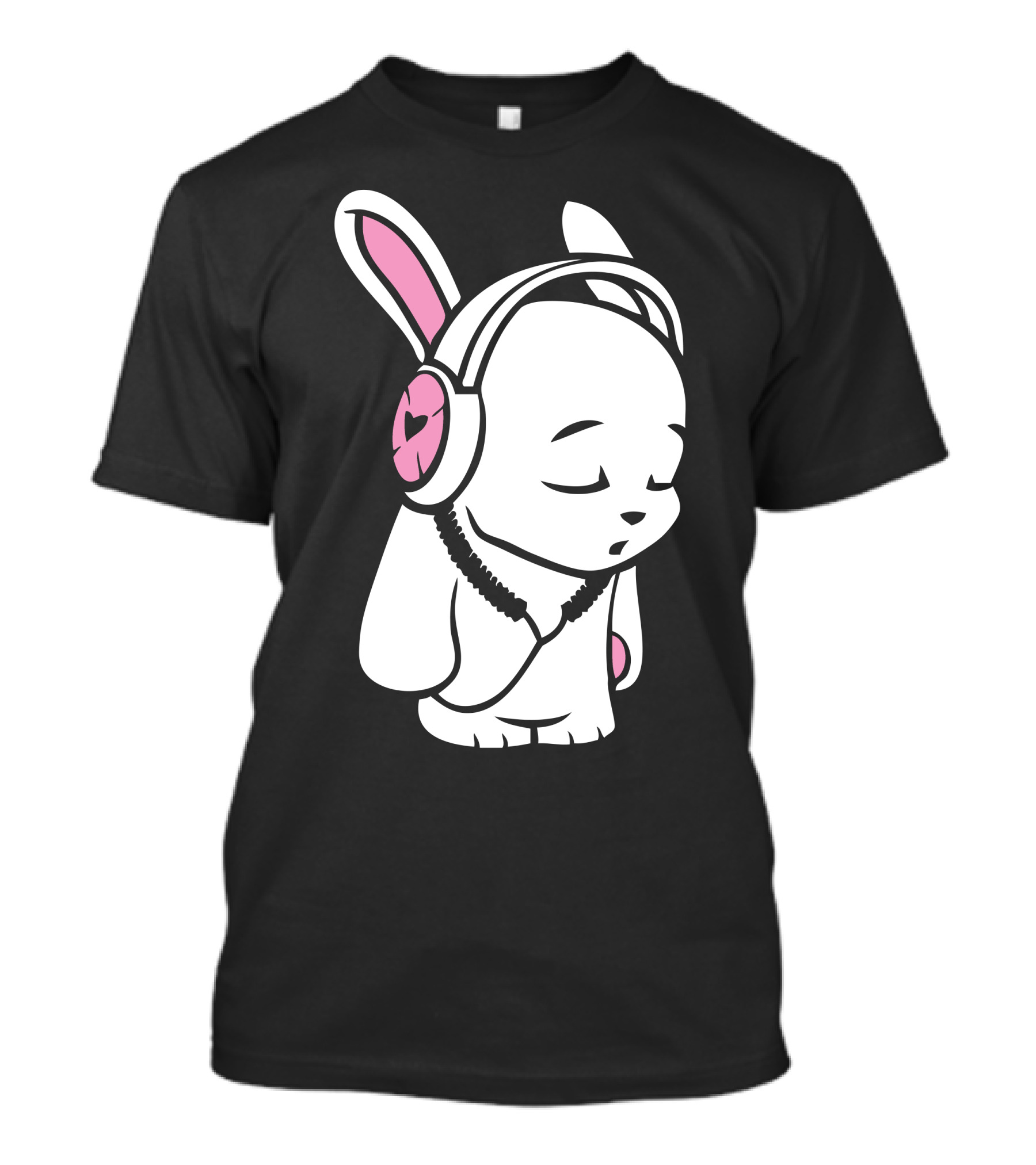 Love Music Bunny Wearing Heart Headphones Cartoon T-Shirt
