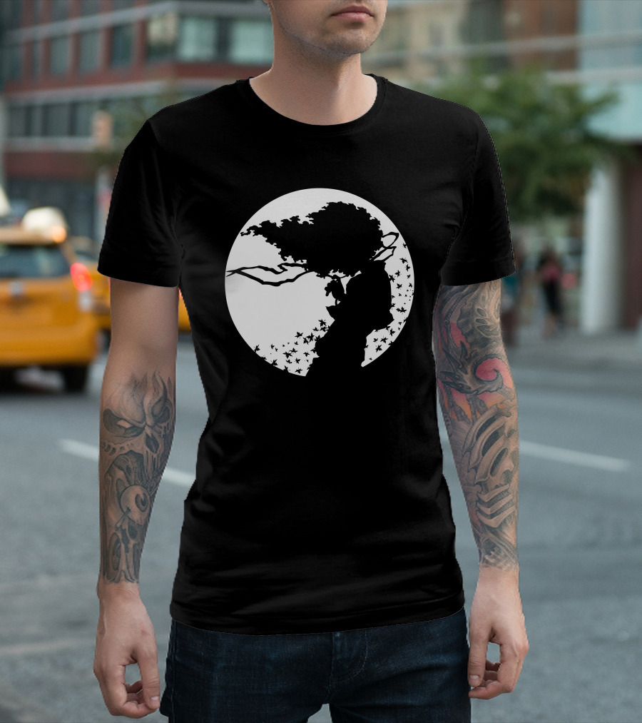 Moonlight Afro Silhouette with Trees and Stars in T-Shirt