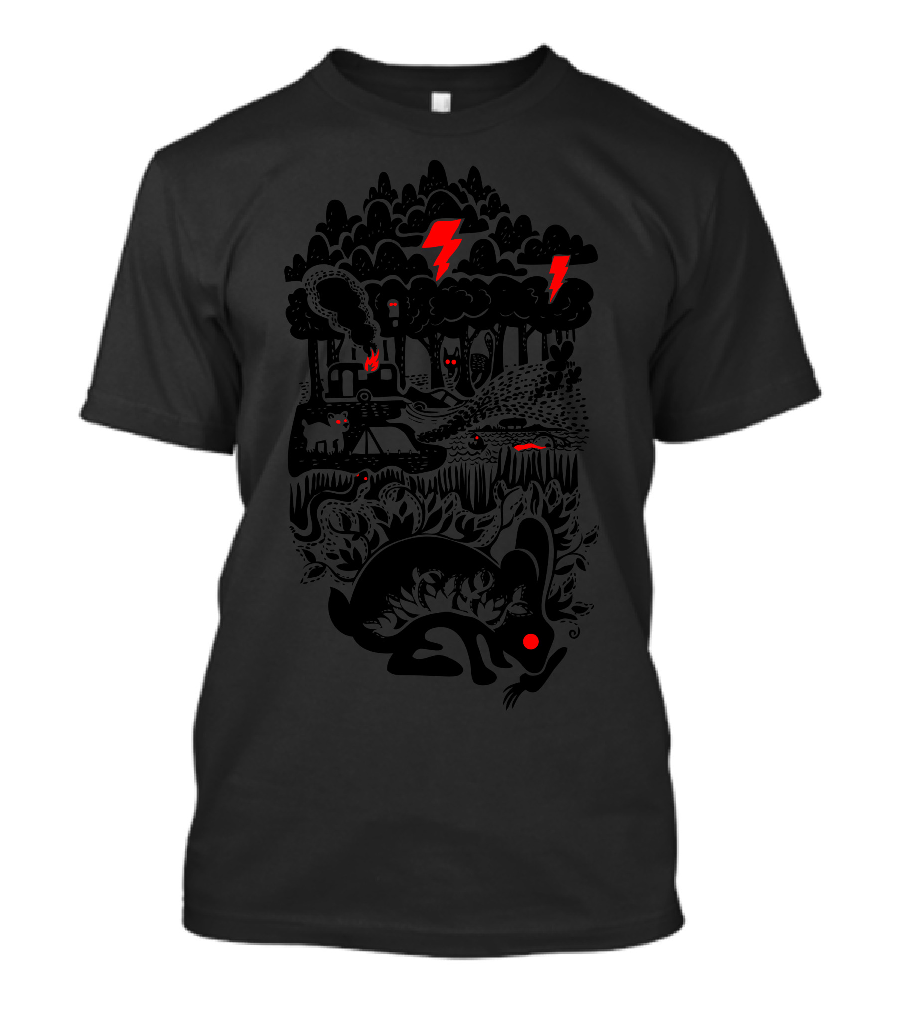 More Reasons Not To Go Camping Red Lightning Eyes Dark Forest T-Shirt