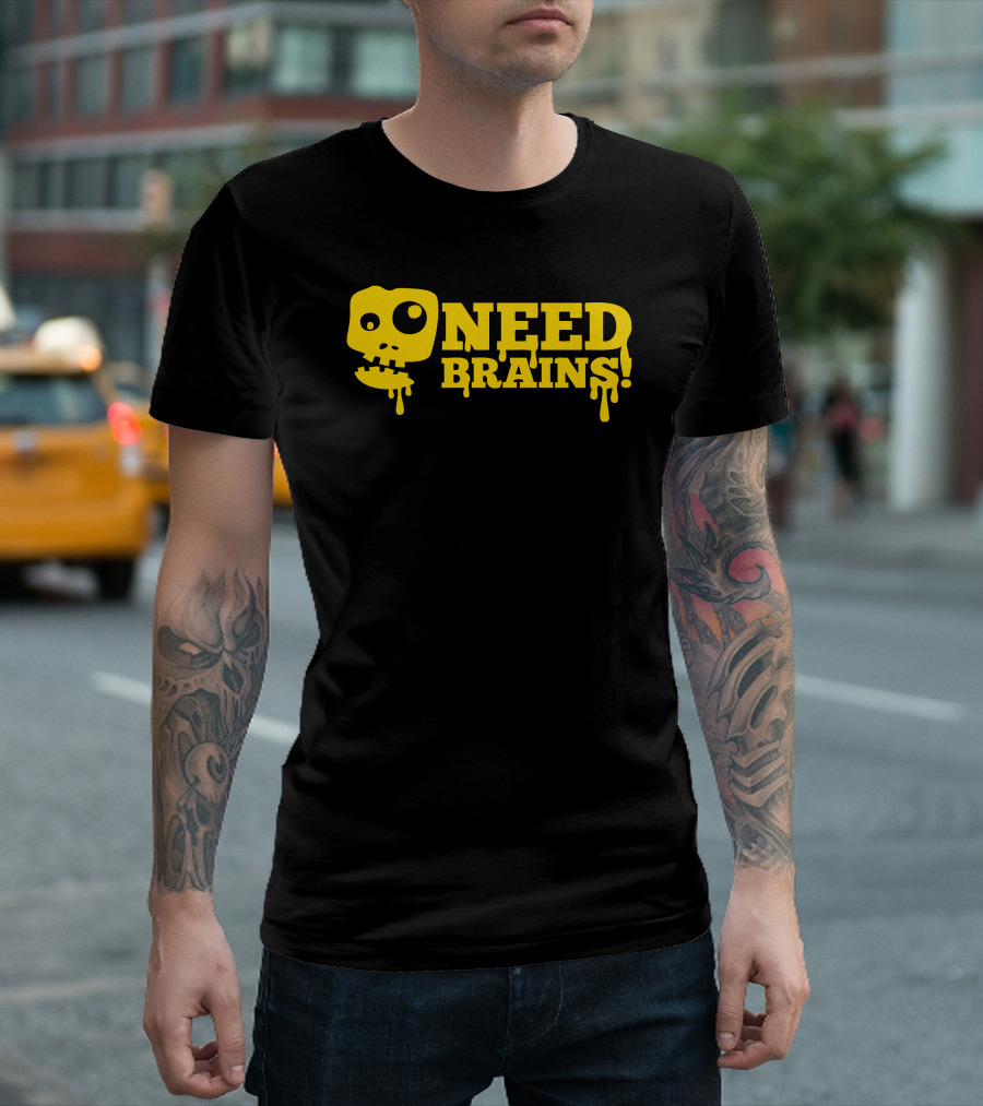 Zombie Skull Need Brains Dripping T-Shirt