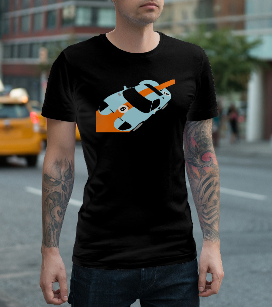 Gulf Racing Stripes Blue Orange Car Vintage Classic Retro Notch T-Shirt