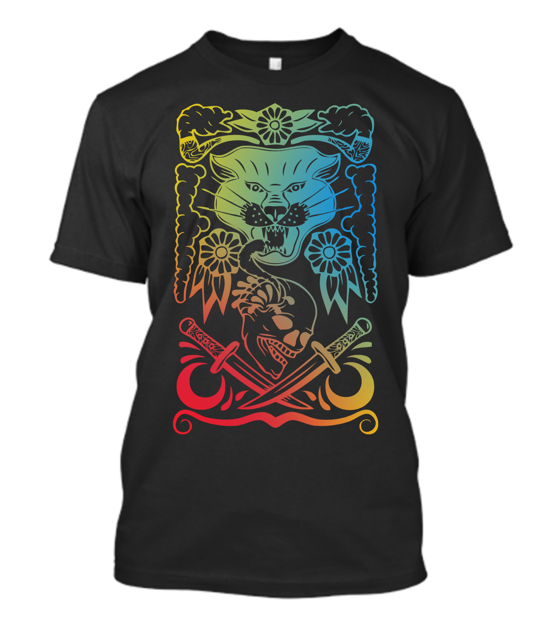 Phanter Blade Skull Panther Tattoo Style Skull With Crossed Swords T-Shirt