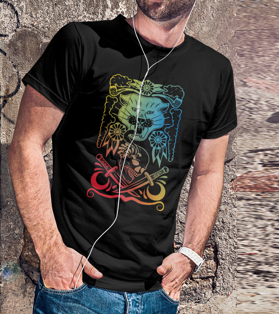 Phanter Blade Skull Panther Tattoo Style Skull With Crossed Swords T-Shirt