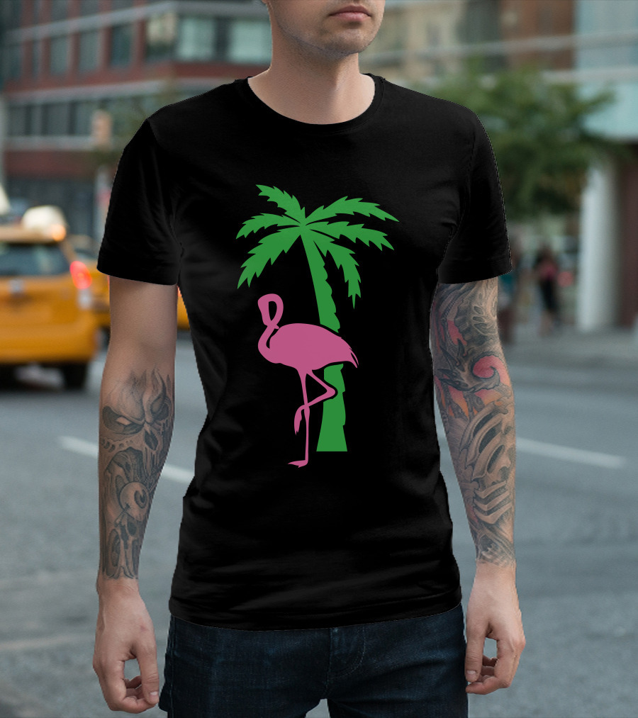 Pink Flamingo with Palm Tree T-Shirt
