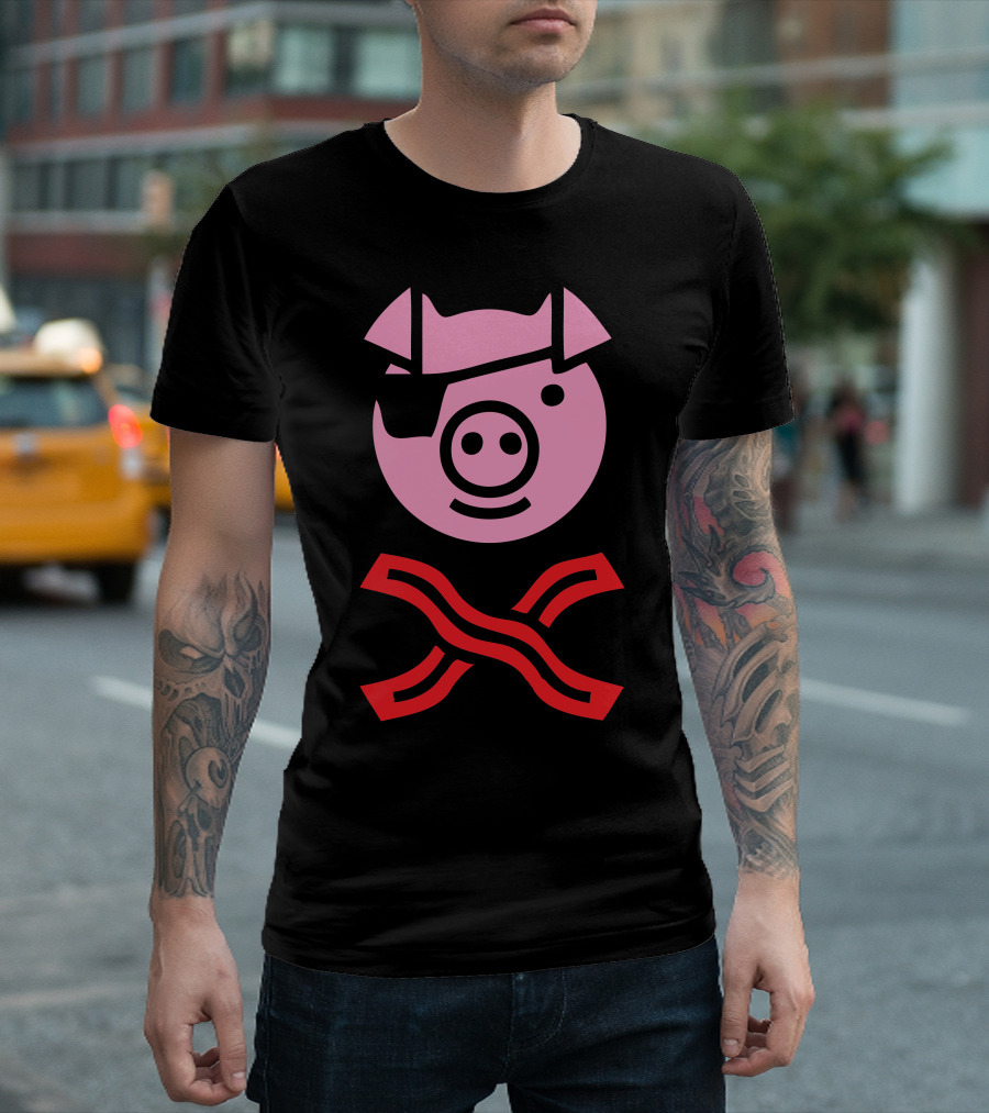 Pirate Pig with Bacon Crossbones T-Shirt