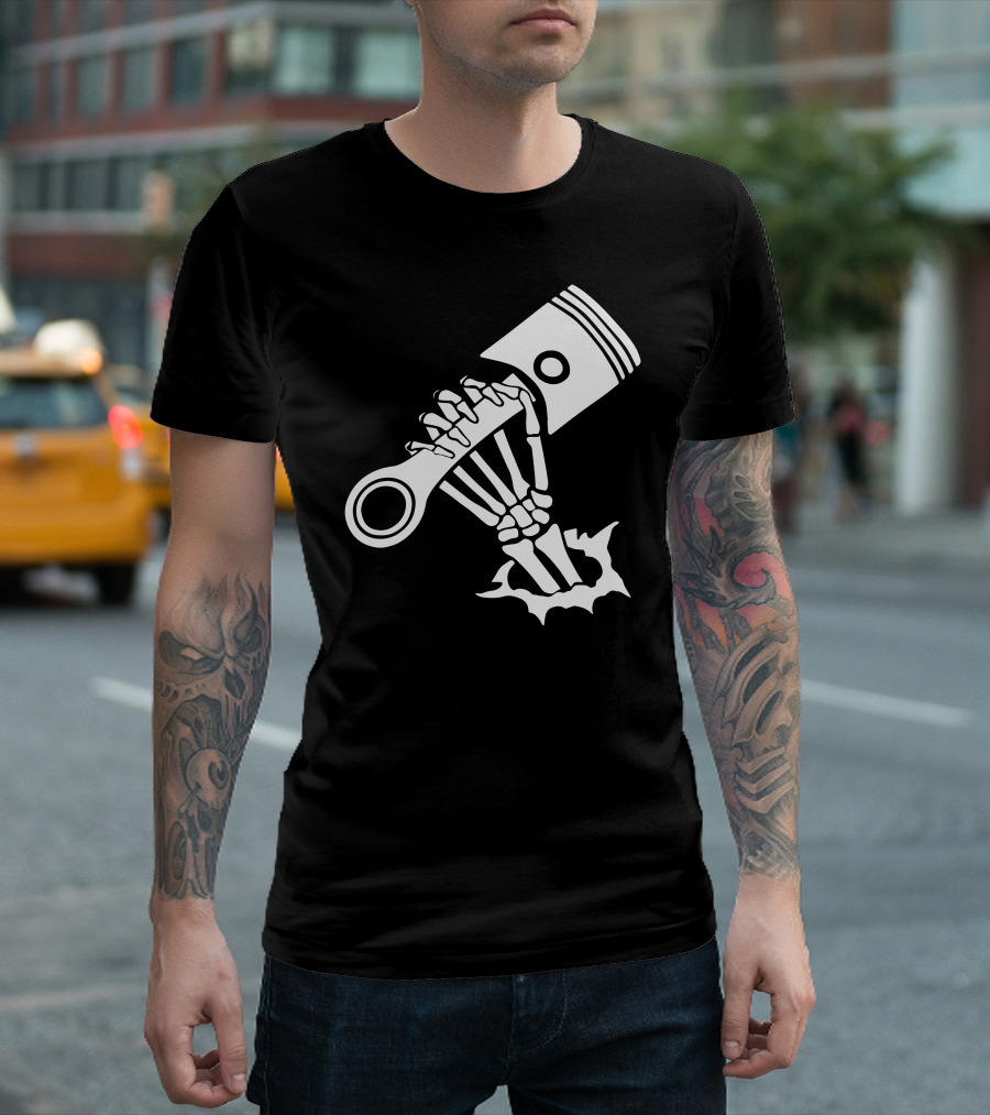 Piston Skeleton Handbreaking Through T-Shirt