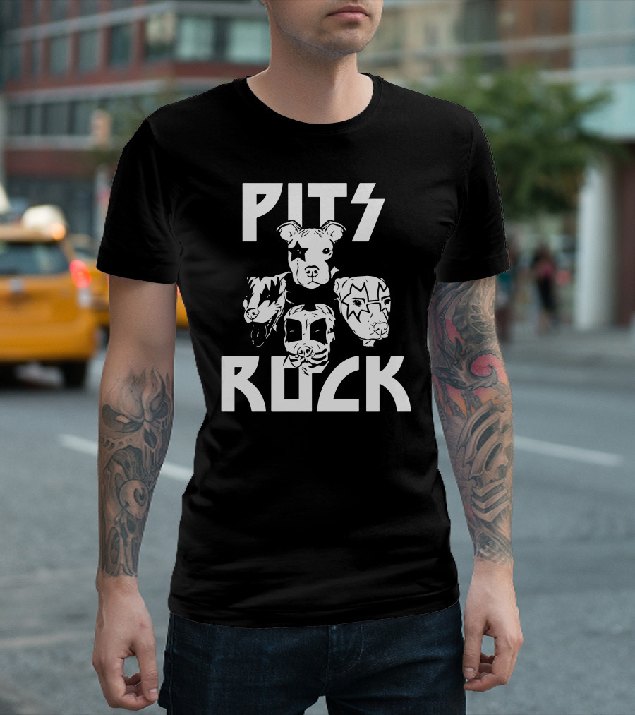 Pits Rock KISS Style Dog Faces T-Shirt
