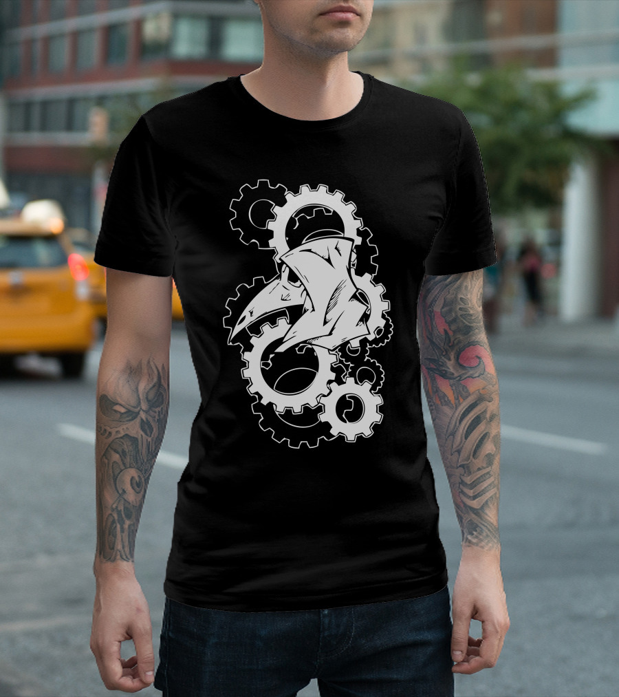 Plague Doctor Mask and Gears Steampunk Aesthetic T-Shirt