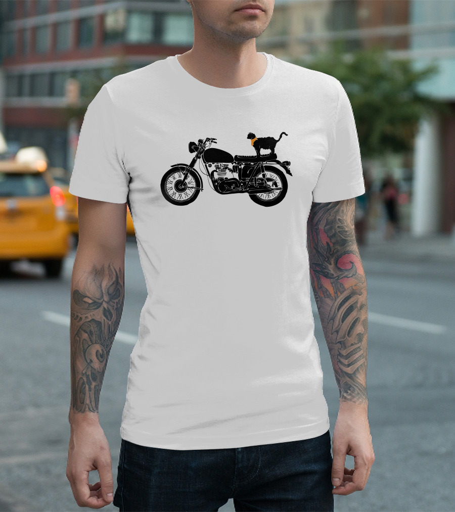 Purrfect Roadtrip Cat On Classic Motorcycle With Orange Bandana T-Shirt