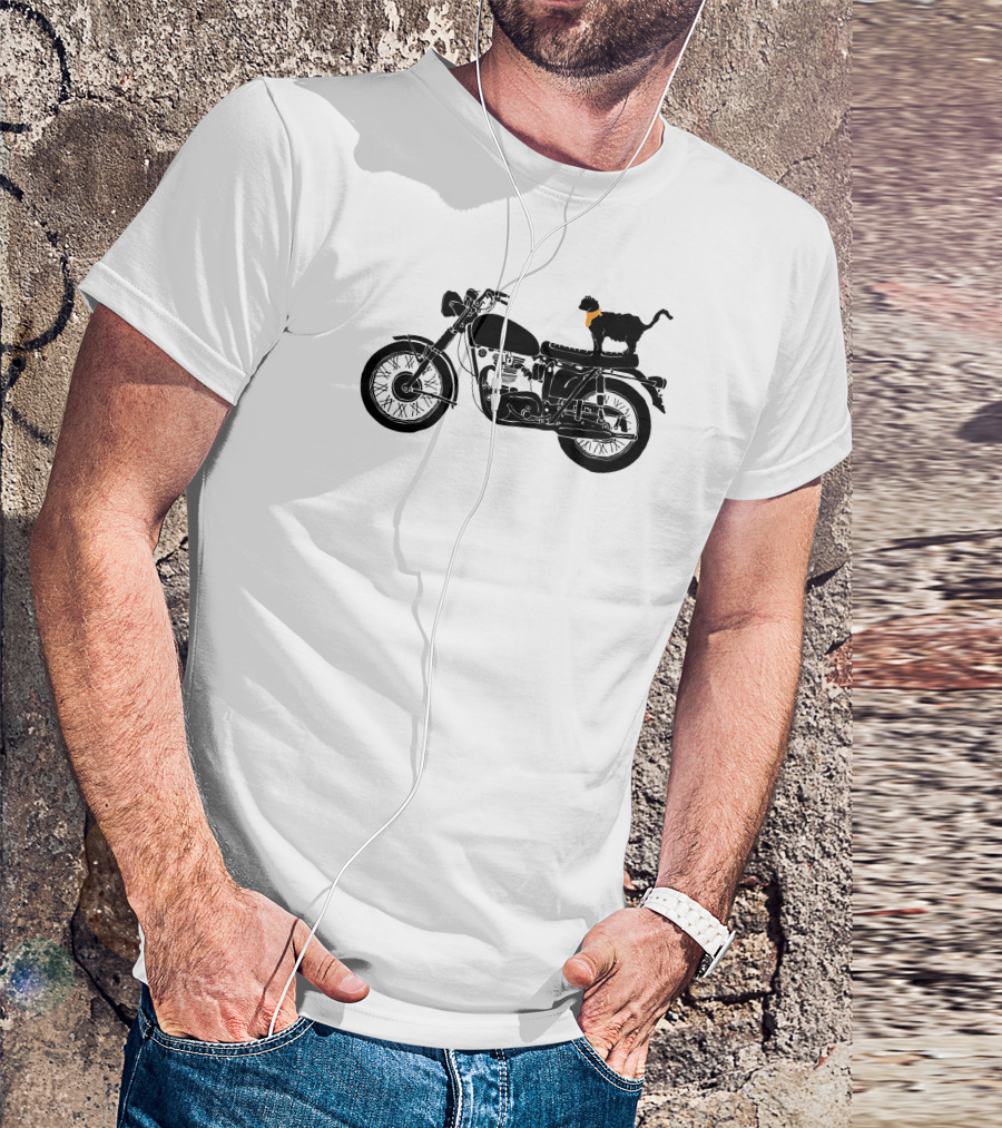 Purrfect Roadtrip Cat On Classic Motorcycle With Orange Bandana T-Shirt
