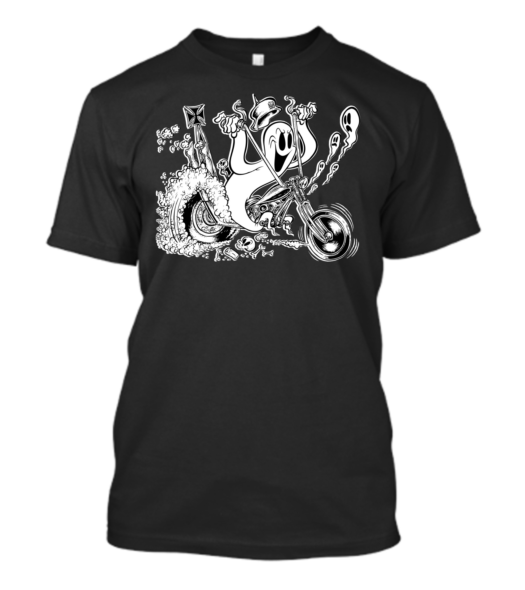 The Ghost Riding A Motorcycle With A Trail Of Smoke And Skulls T-Shirt