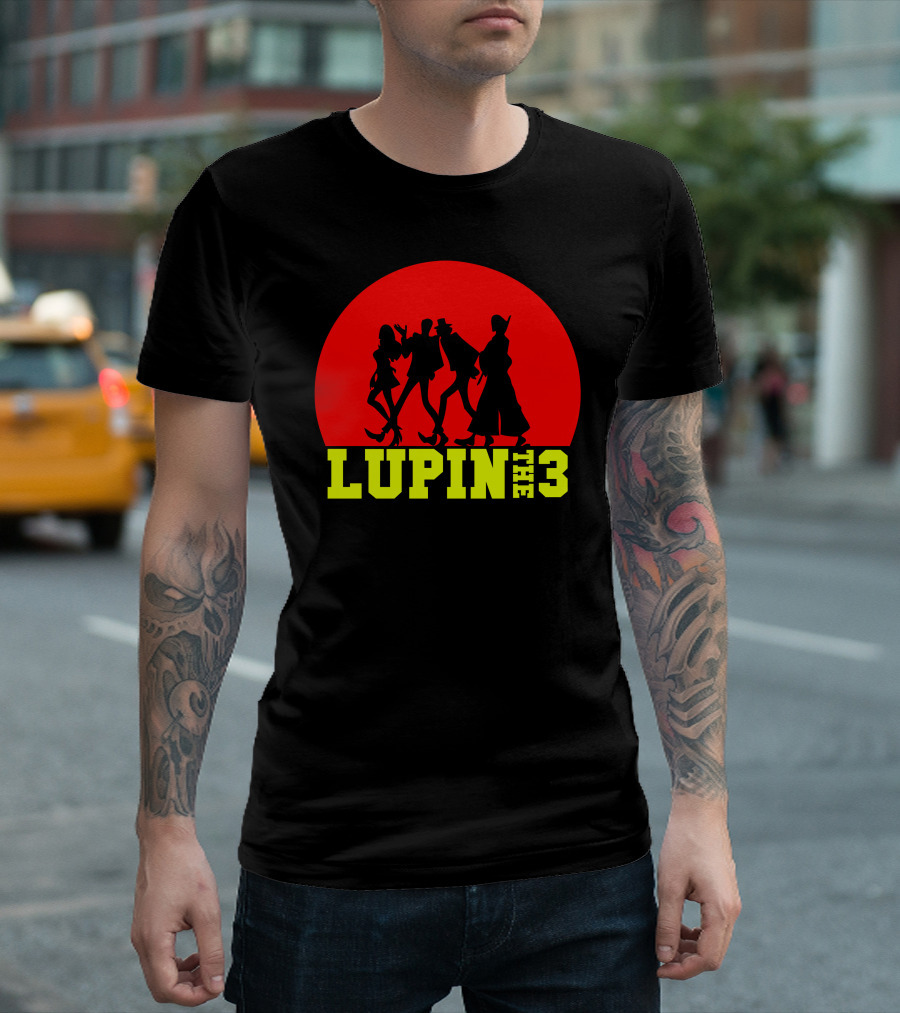 Lupin the 3rd Silhouettes Against Red Circle Background T-Shirt