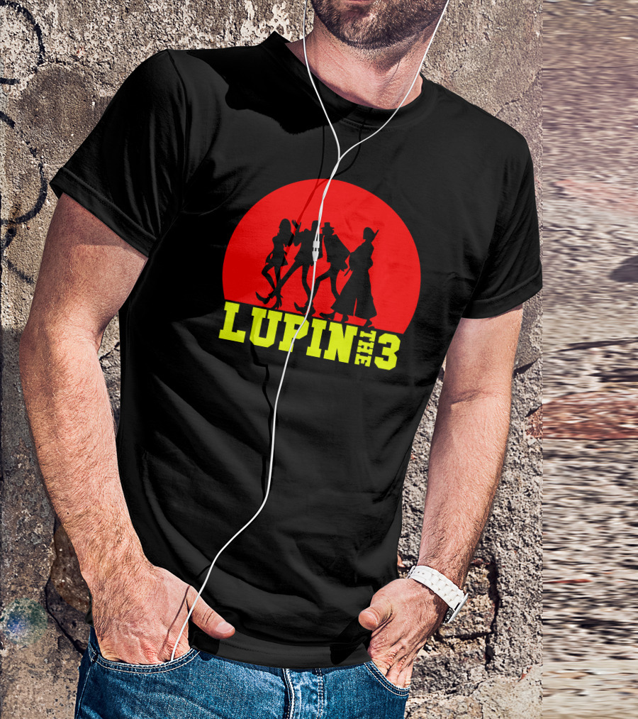 Lupin The 3rd Silhouettes Against Red Circle Background T-Shirt