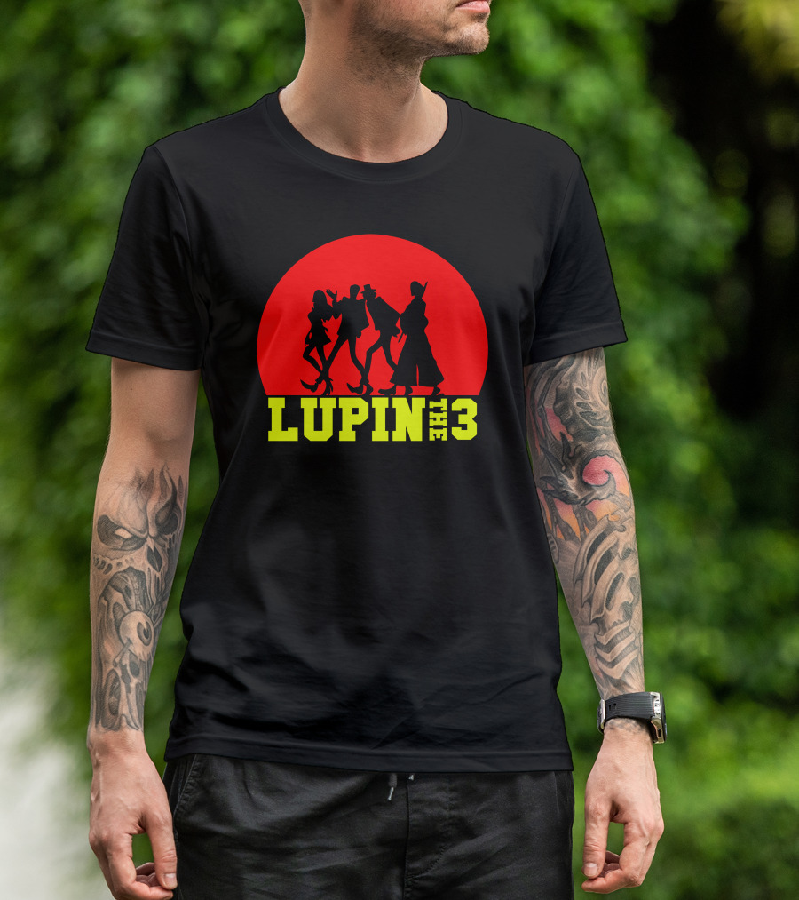 Lupin The 3rd Silhouettes Against Red Circle Background T-Shirt