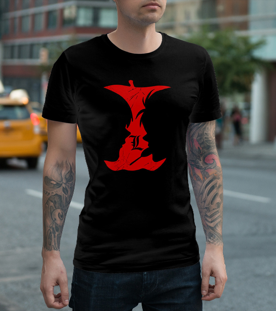 Two Faces of Elle Red Apple Silhouette with L T-Shirt