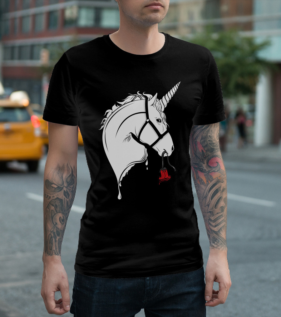 Unicorn In Love Dripping Elegance With Red Rose T-Shirt