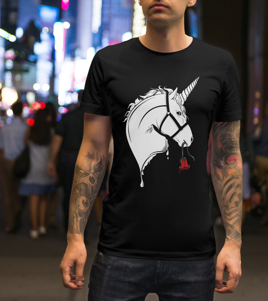 Unicorn In Love Dripping Elegance With Red Rose T-Shirt
