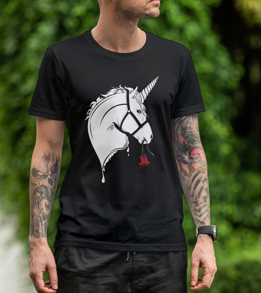 Unicorn In Love Dripping Elegance With Red Rose T-Shirt