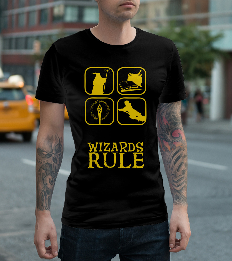 Wizards Rule Magic Staff Broomstick Book Cauldron T-Shirt