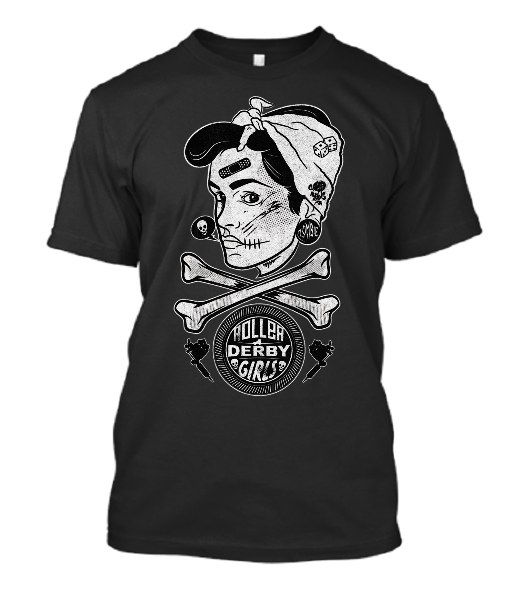 Zombie Roller Derby Girls Skull And Bones Bandana T-Shirt