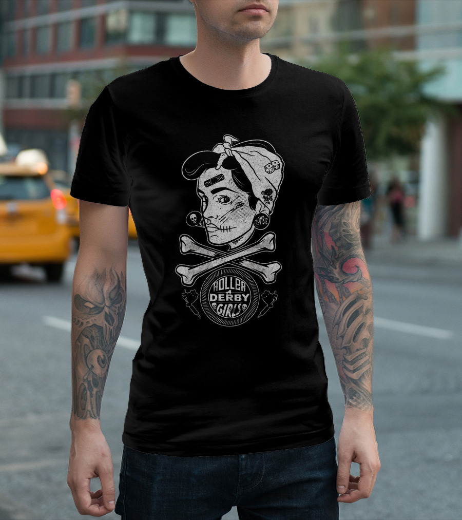 Zombie Roller Derby Girls Skull And Bones Bandana T-Shirt
