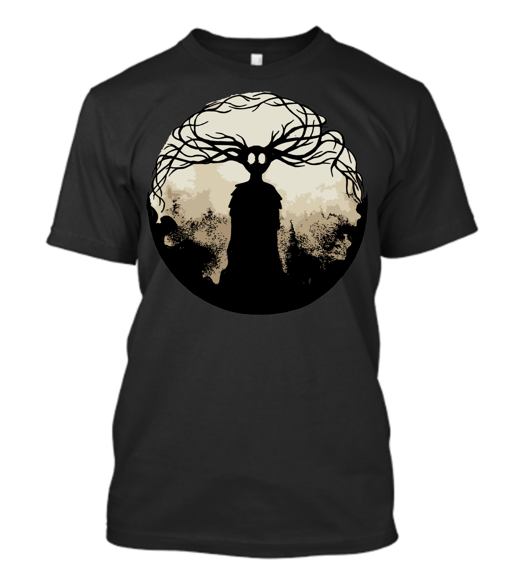 Garden Dark Silhouette With Tree Branch Antlers T-Shirt