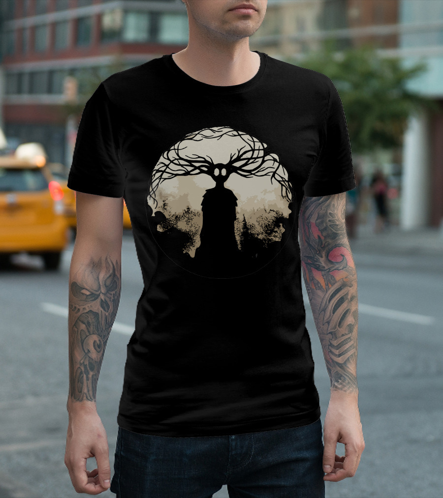 Garden Dark Silhouette With Tree Branch Antlers T-Shirt