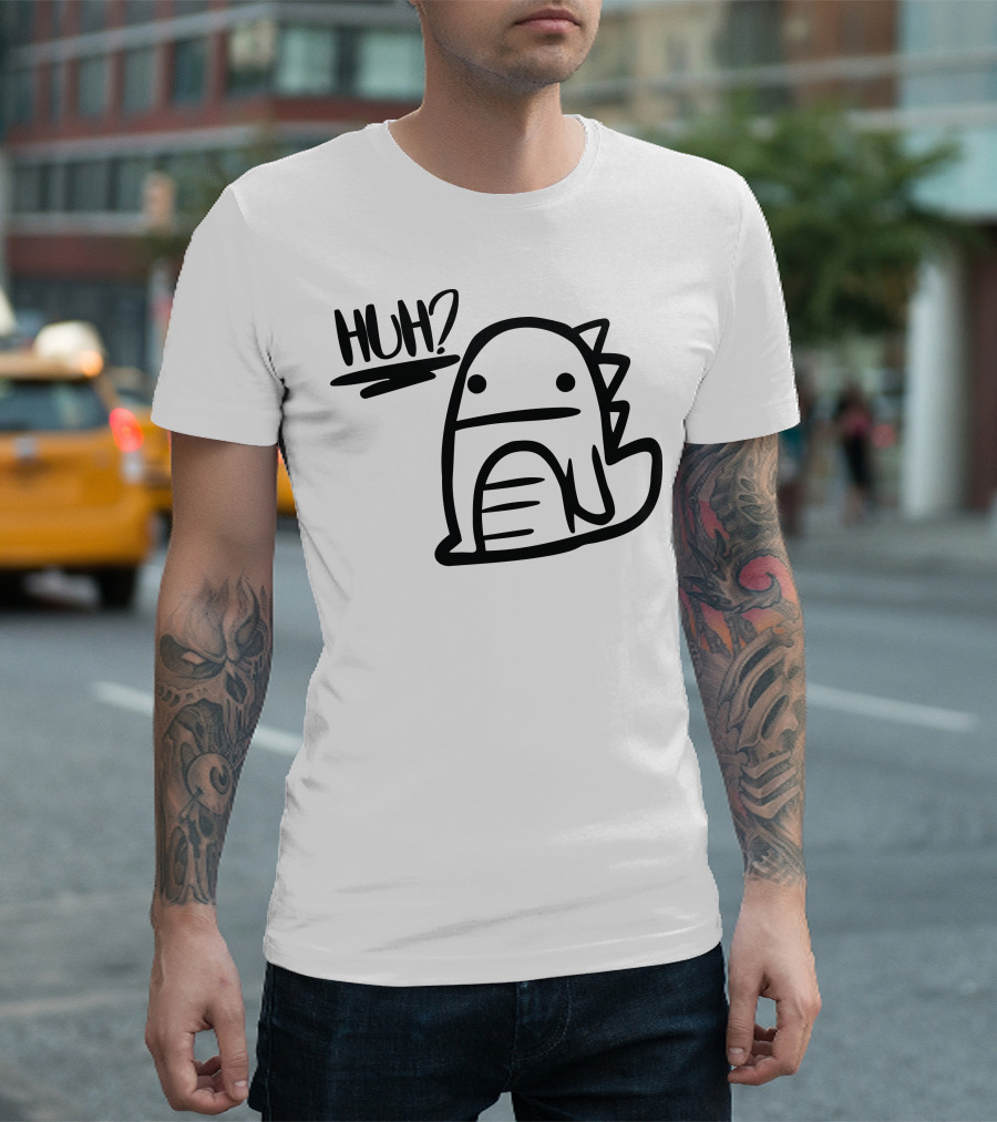 Huh Dinosaur Cute Expression with Spiky Cartoon T-Shirt