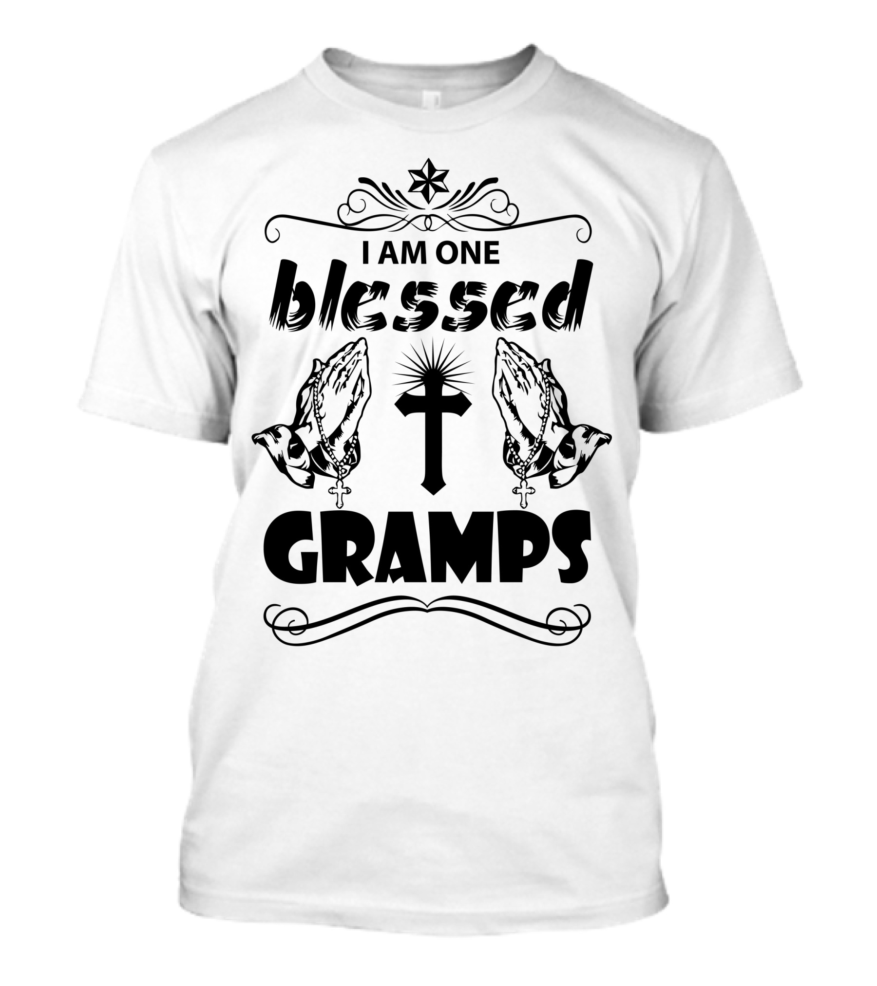 I Am One Blessed Gramps Praying Hands Cross Star T-Shirt