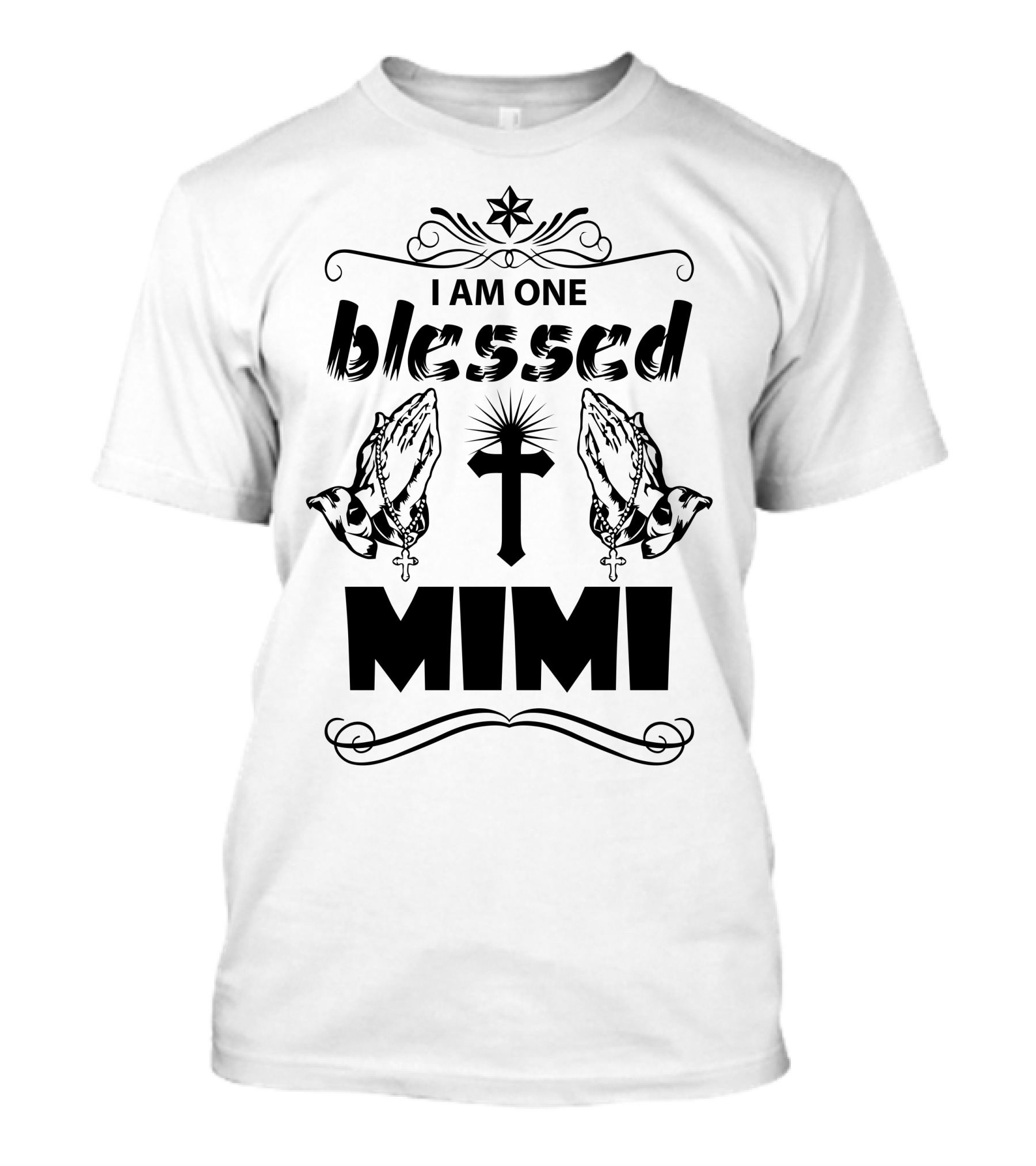 I Am One Blessed Mimi Praying Hands Cross Star T-Shirt