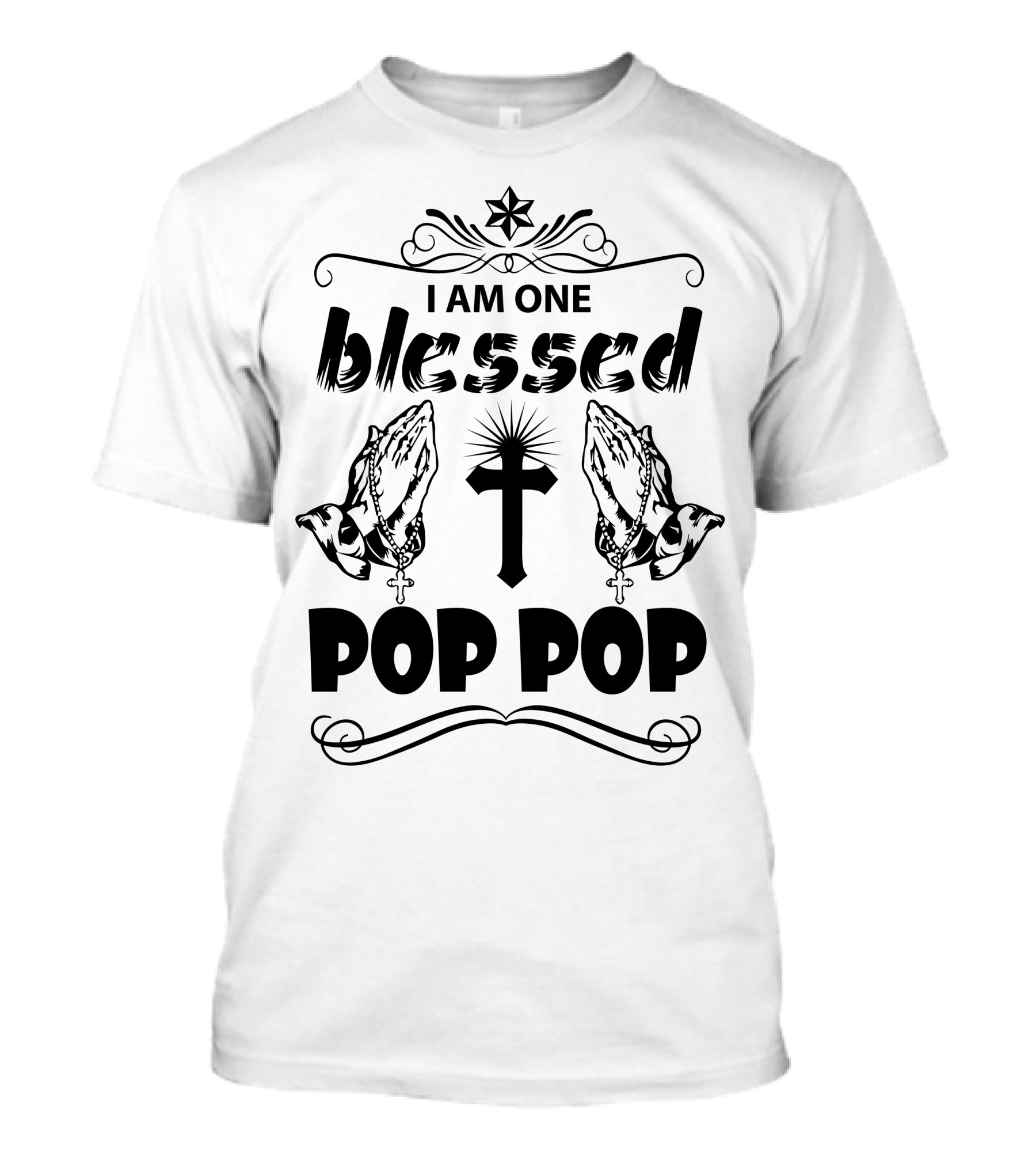 I Am One Blessed Pop Pop Praying Hands Cross Icon Christian T-Shirt