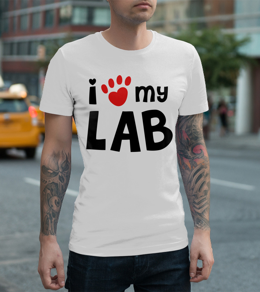 I Love My Lab with Heart Paw Prints T-Shirt